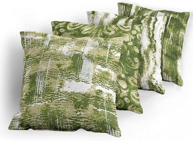 Ambesonne Vintage Throw Pillow Cushion Case Pack of 4, Abstract Grunge Effect Brushstrokes and Waving Striping Stains Paisley Drops, Modern Accent Double-Sided Digital Printing, 20", Khaki Olive Green