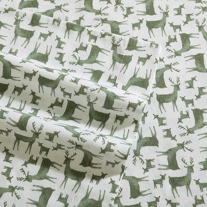 Eddie Bauer - Twin Sheets, Cotton Flannel Bedding Set, Brushed for Extra Softness, Cozy Home Decor, Oeko-Tex Certified (Deer Camp Green, Twin)