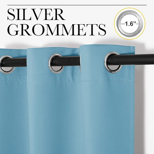 NICETOWN Thermal Insulated Curtains Blackout Draperies, Window Treatment Solid Grommet Room Darkening Drape Panels for Bedroom (Teal Blue, Set of 2 Panels, 34 by 63 inches Long)