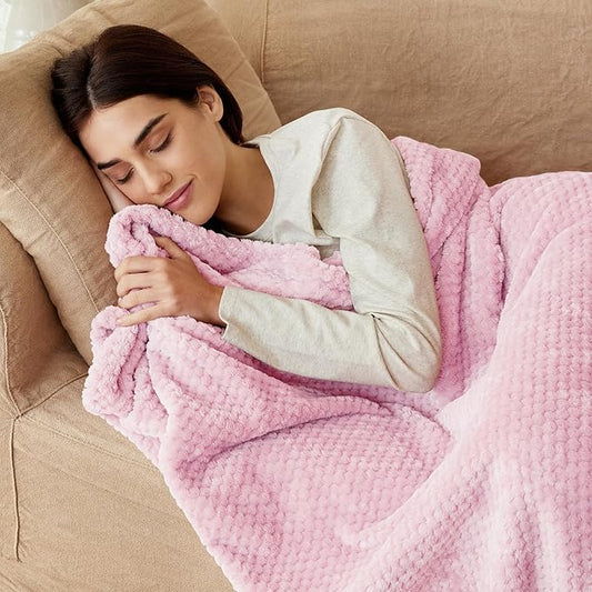 Exclusivo Mezcla Fleece Throw Blanket Extra Large, Super Soft and Warm Blankets for Couch, Sofa and Bed Waffle Textured, Cozy, Fuzzy and Lightweight (Light Pink, 50x70 Inches)