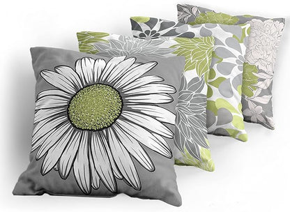 Ambesonne Floral Throw Pillow Cushion Case Pack of 4, Flower Petals Color Palette Chamomile Peony Dahlia and Sunflower, Accent Double-Sided Digital Printing, 20", Grey Pastel Green