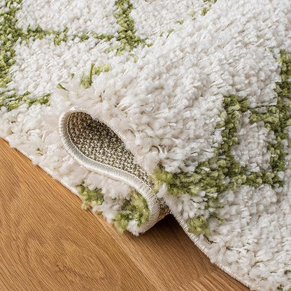 SAFAVIEH Arizona Shag Collection Runner Rug - 2'3" x 10', Ivory & Green, Moroccan Design, Non-Shedding & Easy Care, 1.6-inch Thick, Ideal for The Living Room, Bedroom, Dining Room (ASG741Y-210)