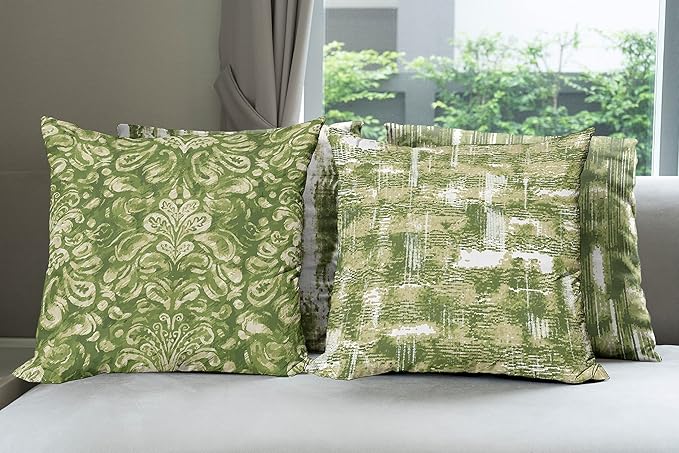 Ambesonne Vintage Throw Pillow Cushion Case Pack of 4, Abstract Grunge Effect Brushstrokes and Waving Striping Stains Paisley Drops, Modern Accent Double-Sided Digital Printing, 20", Khaki Olive Green