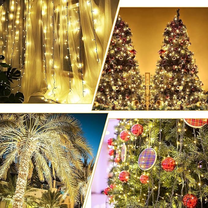 QUWIN Waterproof LED Outdoor Christmas String Lights, 115Ft 300 LED UL Certified 8 Modes with End-to-End Plug, Indoor & Outside Fairy Light for Christmas Tree, Patio, Wedding, Party (Warm White)