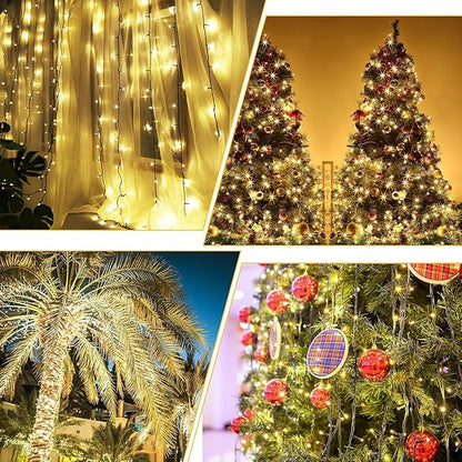 QUWIN Waterproof LED Outdoor Christmas String Lights, 115Ft 300 LED UL Certified 8 Modes with End-to-End Plug, Indoor & Outside Fairy Light for Christmas Tree, Patio, Wedding, Party (Warm White)