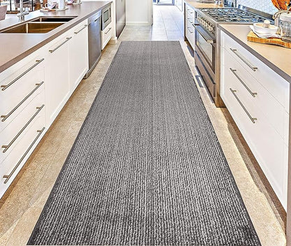 Custom Length Cut to Size Wide Width Carpet Runner Rug for Hallways, Skid Resistant Latex Rubber Backed, 31 inch Wide X Customized Length, Stripe Grey, 31 inch X 4 feet, Doormat Size