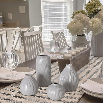 Iconic Scandi Vase 4 Piece Set, Pearly Grey, Glazed, Water-Tight, Porcelain, 3-7.75 Inches