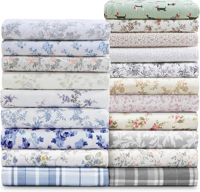 Laura Ashley - Flannel Sheets Full Size, Anti-Pilling & Wrinkle Resistant Cotton, Touchably Soft for All-Season Comfort - Bed Sheets with Matching Pillowcases & Fitted Sheet (Le Fleur Orange)