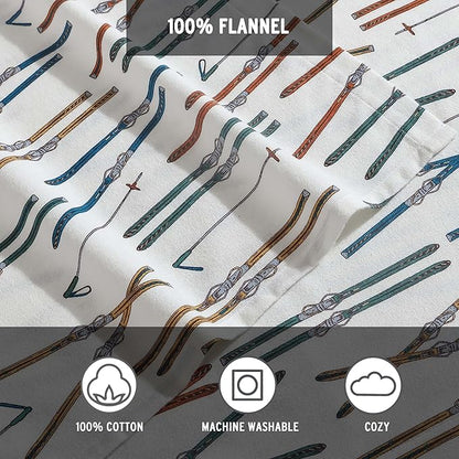 Eddie Bauer - Full Sheets, Cotton Flannel Bedding Set, Brushed For Extra Softness, Cozy Home Decor (Ski Line White, Full)