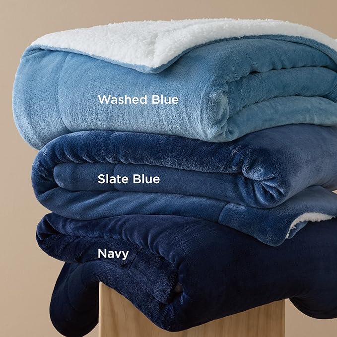 Bedsure GentleSoft Sherpa Fleece Throw Blanket Twin Size for Couch - Thick and Warm Throw for Women and Men, Soft Fuzzy Plush Twin Blanket for Winter, Washed Blue, 60x80 Inches
