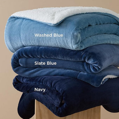 Bedsure GentleSoft Sherpa Fleece Throw Blanket for Couch - Thick and Warm Throw for Women and Men, Soft Fuzzy Plush Blanket for Winter, Slate Blue, 50x60 Inches