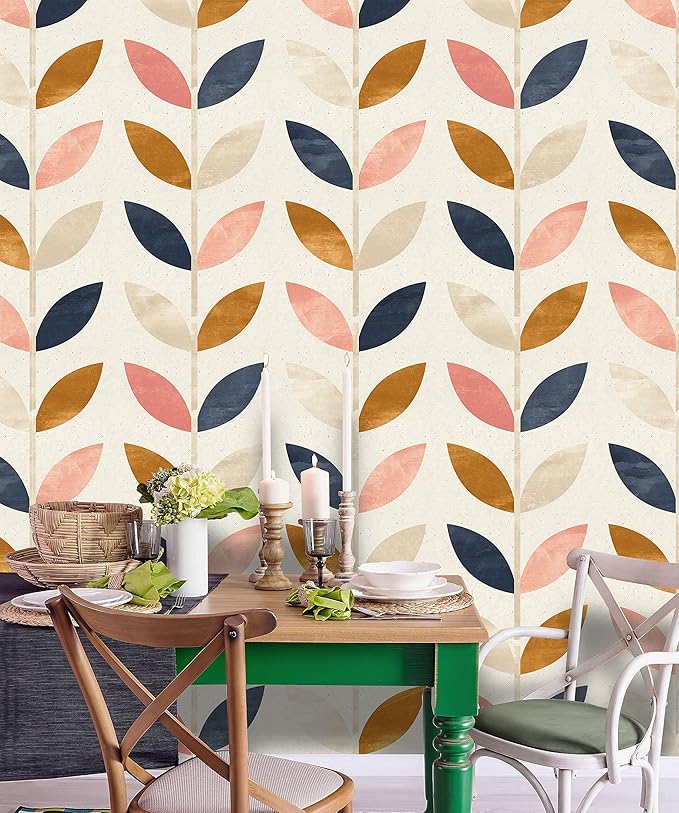 Removable Peel 'n Stick Wallpaper, Self-Adhesive Wall Mural, Rose Gold Blue Floral Pattern, Nursery Baby’s Room Decor • Scandinavian Design (Sample 12" W x 8" H)