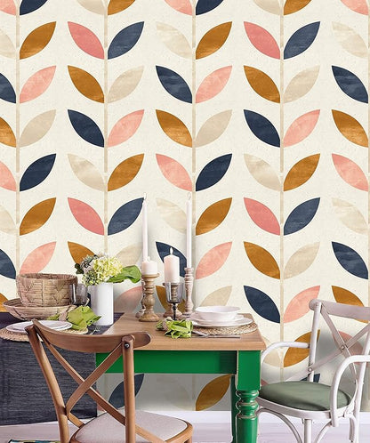 Removable Peel 'n Stick Wallpaper, Self-Adhesive Wall Mural, Rose Gold Blue Floral Pattern, Nursery Baby’s Room Decor • Scandinavian Design (24"W x 96"H Inches)