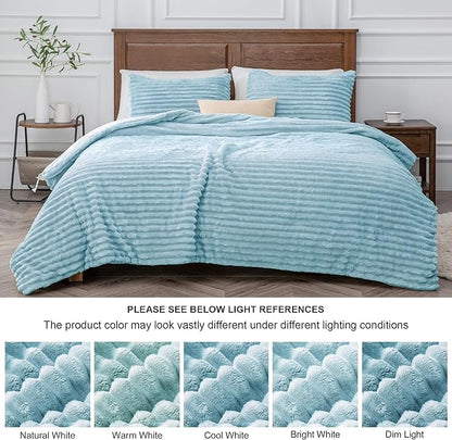 BEDELITE Fleece King Comforter Set -Super Soft & Warm Fluffy Light Blue Bedding, Luxury Fuzzy Heavy Bed Set for Winter with 2 Pillow Cases