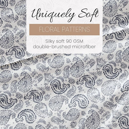Linen Market Double-Brushed Patterned Microfiber California King Sheet Set 4 Piece – OEKO-TEX Certified Ultra Soft & Wrinkle-Free - 16" Deep Pocket Sheets Easy Care Cal-King Size - Coarse Paisley Navy