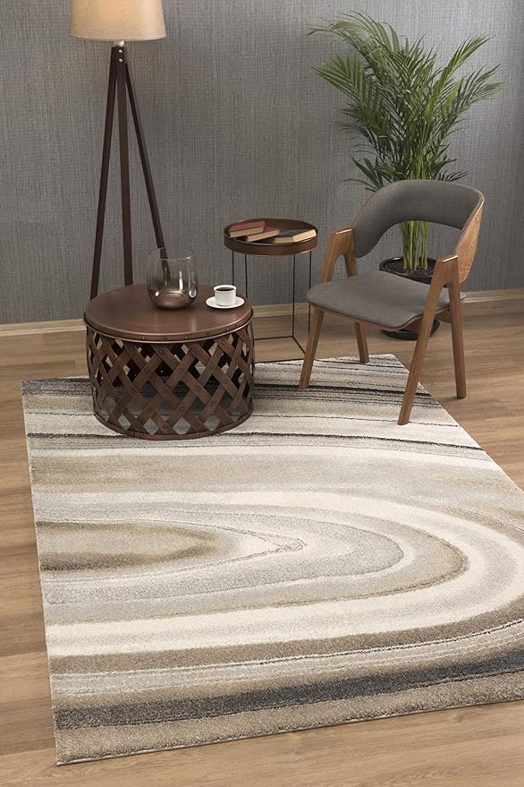 RUG BRANCH New Zealand Plush 5' x 8' (5'3" X 7'5") Scandinavian Indoor Area Rug, Contemporary, Cream Beige - Living Room, Bedroom, Dining Room, and Kitchen