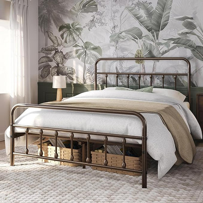 Yaheetech Classic Metal Platform Bed Frame Mattress Foundation with Victorian Style Iron-Art Headboard/Footboard/Under Bed Storage/No Box Spring Needed/Full Size Bronze