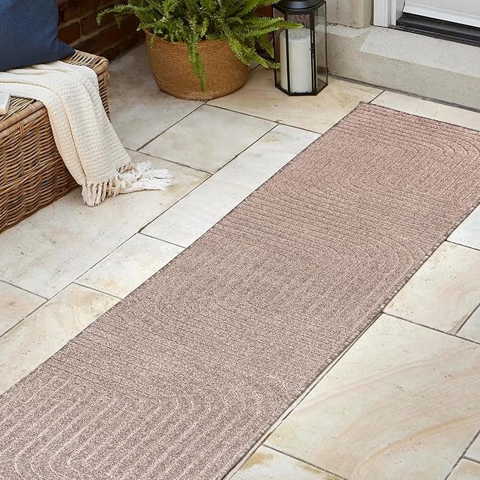 Eyely NCS101C-28 Odense High-Low Minimalist Angle Geometric Light Taupe 2 ft. x 8 ft. Indoor/Outdoor Runner Rug, for Home, Backyard, Patio, Porch, Bedroom, Kitchen, Living Room