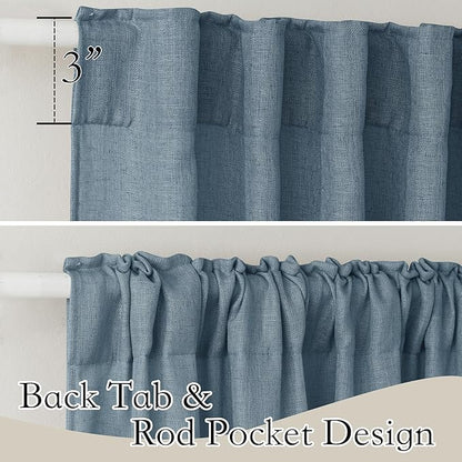 RYB HOME Linen Sheer Window Curtains - Half Privacy Light Filtering Rod Pocket Airy Drapes Small Window Treatment for Bedroom Bathroom Office, Stone Blue, 52 inch Wide x 63 inch Long, 2 Panels
