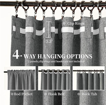 KangBang Extra Wide Blackout Curtains 72W, Faux Linen Back Tab Loop Pocket Pleated Light Blocking Black Out Drapes for Living Room Sliding Patio Door 8 FT Tall (Grey, W72xL96,2 Panels)