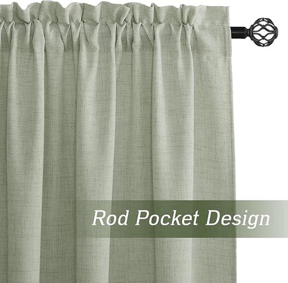 RYB HOME Linen Sheer Curtains and Drapes for Living Room and Dining Room 120 inches Length, Breathable Weave Textured/Rod Pocket Semi Sheer Curtains, Sage Green, W 52 x L 120 inches, 2 Panels Set