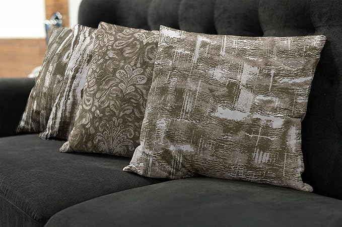 Ambesonne Vintage Throw Pillow Cushion Case Pack of 4, Abstract Grunge Effect Brushstrokes and Waving Striping Stains Paisley Drops, Modern Accent Double-Sided Digital Printing, 24", Taupe Army Green