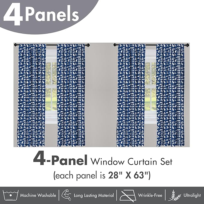 Ambesonne Shark Window Curtains Pack of 2, Fish Pattern Various Gestures Have a Bite Danger Humor Nautical Design, Lightweight Set with Rod Pocket, 4 Panels of - 28" x 63", Violet Blue
