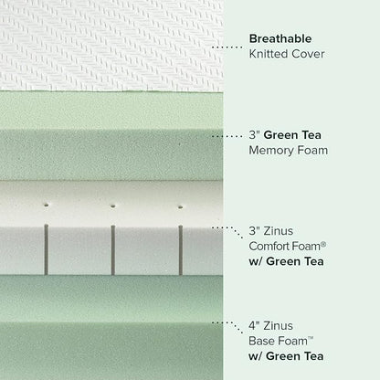 ZINUS 10 Inch Green Tea Luxe Memory Foam Mattress, Twin, Pressure Relieving, CertiPUR-US Certified, Mattress in A Box, All-New, Made in USA