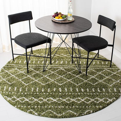 SAFAVIEH Arizona Shag Collection 6'7" Round Green/Ivory ASG741X Moroccan Non-Shedding Entryway Foyer Living Room Bedroom Kitchen 1.2-inch Thick Area Rug