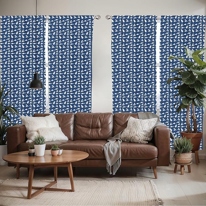 Ambesonne Shark Window Curtains Pack of 2, Fish Pattern Various Gestures Have a Bite Danger Humor Nautical Design, Lightweight Set with Rod Pocket, 4 Panels of - 28" x 84", Violet Blue