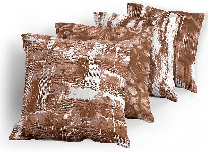 Ambesonne Vintage Throw Pillow Cushion Case Pack of 4, Abstract Grunge Effect Brushstrokes and Waving Striping Stains Paisley Drops, Modern Accent Double-Sided Digital Printing, 16", Redwood Pale Rust