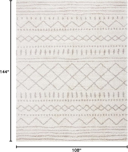 SAFAVIEH Arizona Shag Collection Area Rug - 9' x 12', Ivory & Beige, Moroccan Design, Non-Shedding & Easy Care, 1.6-inch Thick Ideal for High Traffic Areas in Living Room, Bedroom (ASG741A)