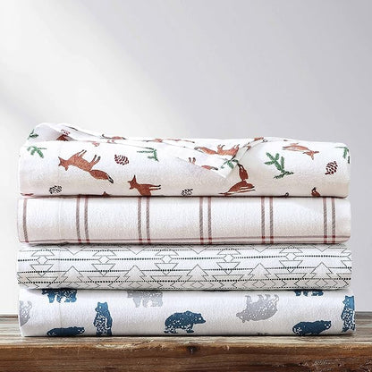 Eddie Bauer- Full Sheet Set, Cotton Flannel Bedding Set, Brushed for Extra Softness, Cozy Home Décor (Bear Mountain Grey, Full)