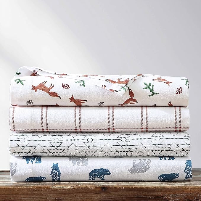 Eddie Bauer- Queen Sheet Set, Cotton Flannel Bedding Set, Brushed for Extra Softness, Cozy Home Décor (Fox Trail Orange, Queen)