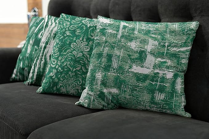 Ambesonne Vintage Throw Pillow Cushion Case Pack of 4, Abstract Grunge Effect Brushstrokes and Waving Striping Stains Paisley Drops, Modern Accent Double-Sided Digital Printing, 16", Forest Green
