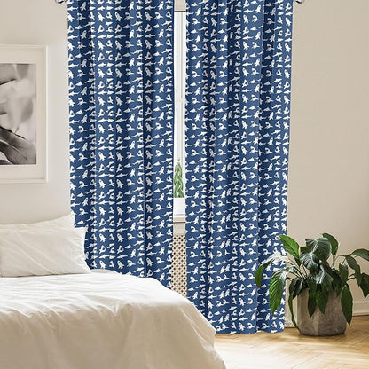 Ambesonne Shark Window Curtains Pack of 2, Fish Pattern Various Gestures Have a Bite Danger Humor Nautical Design, Lightweight Set with Rod Pocket, 4 Panels of - 28" x 84", Violet Blue