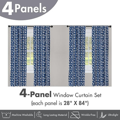 Ambesonne Shark Window Curtains Pack of 2, Fish Pattern Various Gestures Have a Bite Danger Humor Nautical Design, Lightweight Set with Rod Pocket, 4 Panels of - 28" x 84", Violet Blue