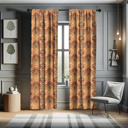 Ambesonne African Curtains, Motif with Pattern Design, Window Treatments 2 Panel Set for Living Room Bedroom, Pair of - 28" x 95", Brown Orange