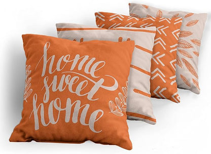 Ambesonne Modern Throw Pillow Cushion Case Pack of 4, Scandinavian Minimal Ornaments Boho Feather Leaves and Home Phrase, Modern Accent Double-Sided Digital Printing, 24", Pale Tan and Burnt Orange