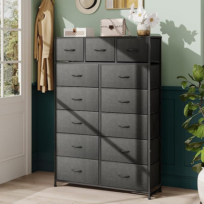 WLIVE Storage Organizer Unit with 13 Fabric Bins, Storage Drawers Organizer with Steel Frame, Tall Storage Tower Organizaton for Living Room, Hallway, Office, Charcoal Black