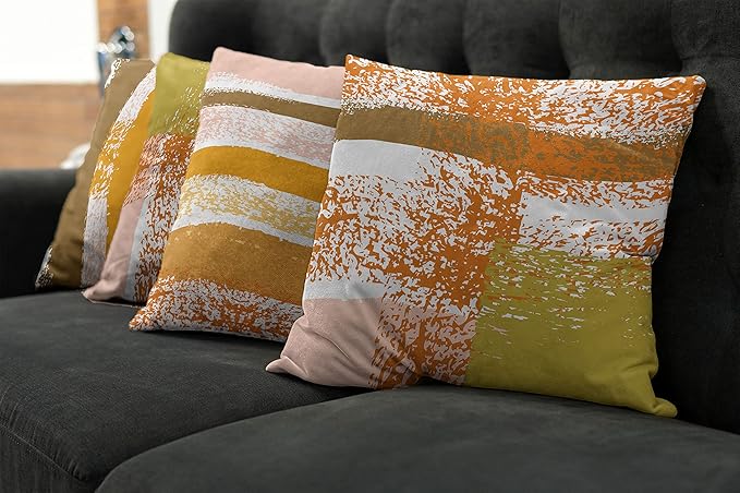 Ambesonne Grunge Throw Pillow Cushion Case Pack of 4, Abstract Design Simplistic Minimal Stripes Brushstrokes Contemporary Print, Modern Accent Double-Sided Digital Printing, 24", Orange Rose and Fawn