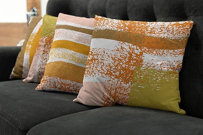 Ambesonne Grunge Throw Pillow Cushion Case Pack of 4, Abstract Design Simplistic Minimal Stripes Brushstrokes Contemporary Print, Modern Accent Double-Sided Digital Printing, 20", Orange Rose and Fawn
