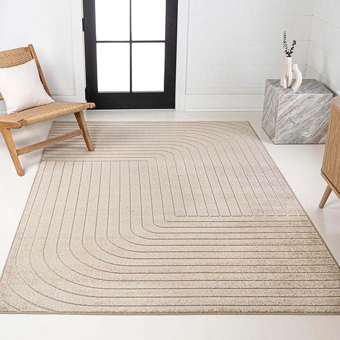 Eyely NCS101E-8 Odense High-Low Minimalist Angle Geometric Beige/Cream 8 ft. x 10 ft. Indoor/Outdoor Area Rug, for Home, Backyard, Patio, Porch, Bedroom, Kitchen, Living Room