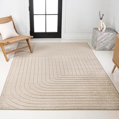 Eyely NCS101E-8 Odense High-Low Minimalist Angle Geometric Beige/Cream 8 ft. x 10 ft. Indoor/Outdoor Area Rug, for Home, Backyard, Patio, Porch, Bedroom, Kitchen, Living Room