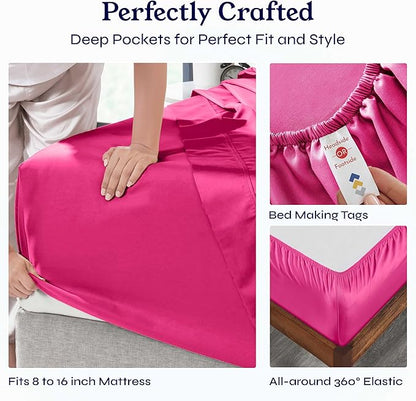 California Design Den Natural 100% Cotton Sheets Full Size Bed - 400 Thread Count Sateen, Deep Pockets with All Around Elastic, Soft, Cool and Durable Bedding - Hot Pink