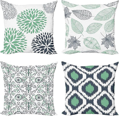 Ambesonne Vintage Throw Pillow Cushion Case Pack of 4, Bohemian Ornamental Leaves Dahlia Pattern Geometric Art Curlicue Motif, Modern Accent Double-Sided Digital Printing, 24", Dark Blue and Sea Green