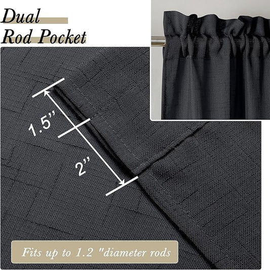Aiyufeng Kirei Black Sheer Curtains 63 Inch Length 2 Panels, Faux Linen Slub Textured Soft Breathable Rod Pocket Light Filtering Curtain for Living Room Bedroom Kitchen, Each 40Wx63L Inch