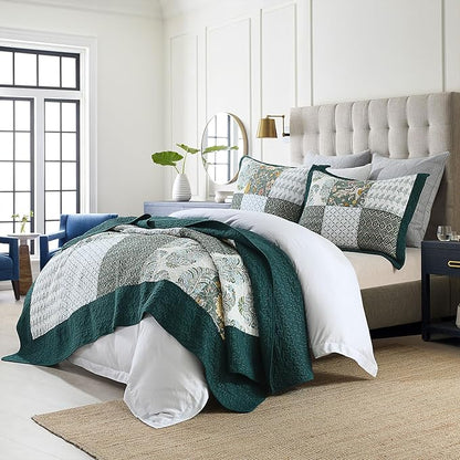 Secgo California King Quilt Size - 100% Cotton Oversized California Comforter Set Bedding Sets (120 * 110 Inch) with 2 Pillow Shams, Patchwork Reversible Lightweight Bedspread