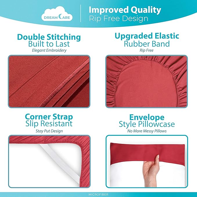 DREAMCARE King Size Sheets Set – 6 pcs Cooling Bed Sheets – up to 15” Deep Pocket King Sheet Set – 2500 Supreme Collection – Extra Soft 100% Brushed Microfiber Hotel Luxury with Side Pocket – Burgundy