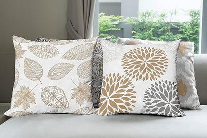 Ambesonne Vintage Throw Pillow Covers Pack of 4, Bohemian Ornamental Leaves Dahlia Pattern Geometric Curlicue, Modern for Home Accent Double-Sided Digital Printing Cases, 20", Pale Brown Grey White